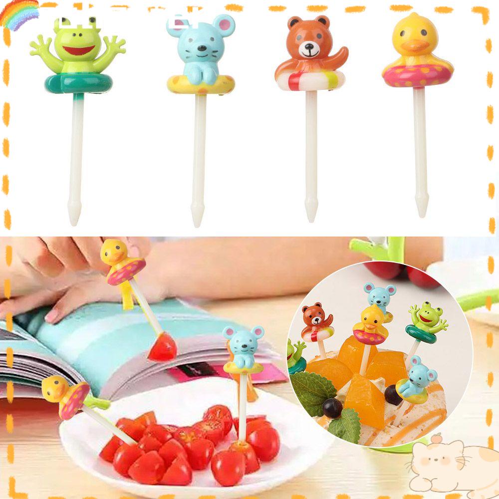 SOLIGHTER 8pcs/set Gift Children Fruit Forks Party Decoration Bento Crockery Kids Food Picks Plasic Tableware Reusable Cartoon Animal Koala Bear Duck Frog Toddler Dessert Cute Mini Toothpicks