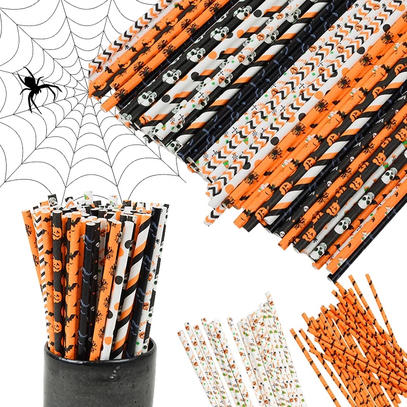 25 Pcs Sedotan Kertas Sekali Pakai Motif Labu Kelelawar Hantu Halloween Untuk Dekorasi Pesta