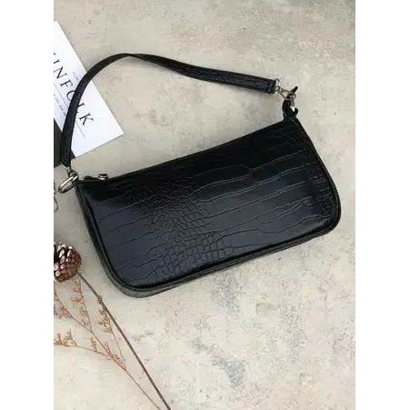 TAS SELEMPANG MOTIF KULIT BUAYA CROCO SLING BAG MDS FOLK ZALFA BAGUETTE FASHION KOREA