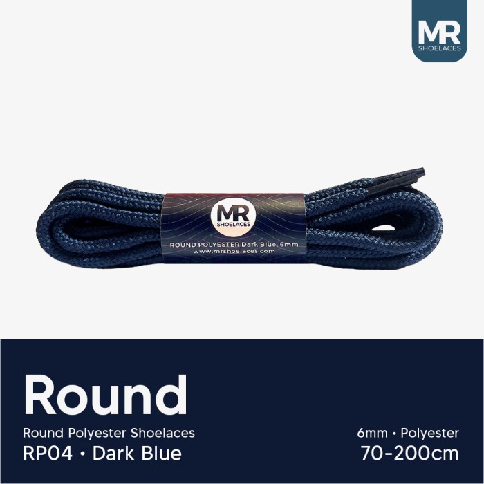 MR Shoelaces RP04 Biru Tua (Dark Blue) Tali Sepatu Bulat Round 6mm 70cm 80cm 90cm 100cm 120cm 150cm 180cm 200cm Premium Shoelaces