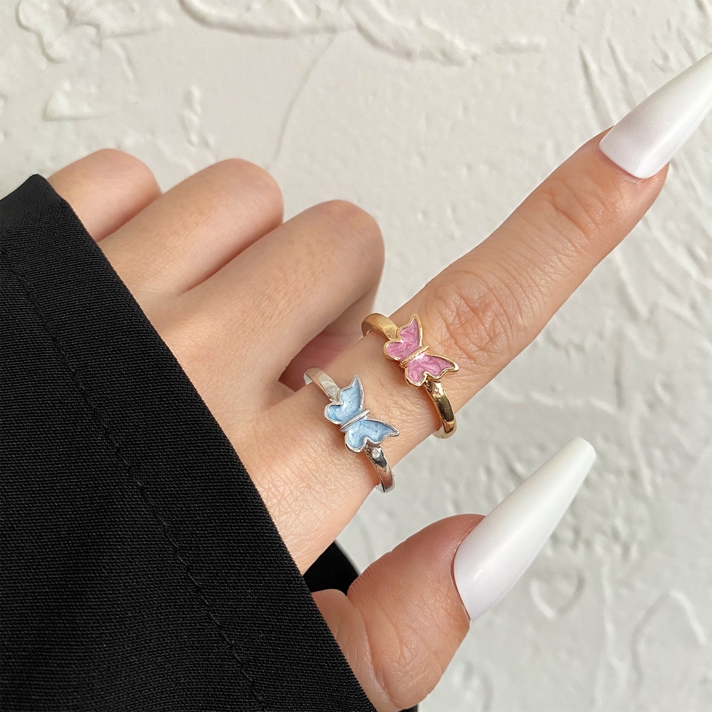 Fashionable open adjustable ring for women's creative drip glaze butterfly ring Simple joint index finger ring