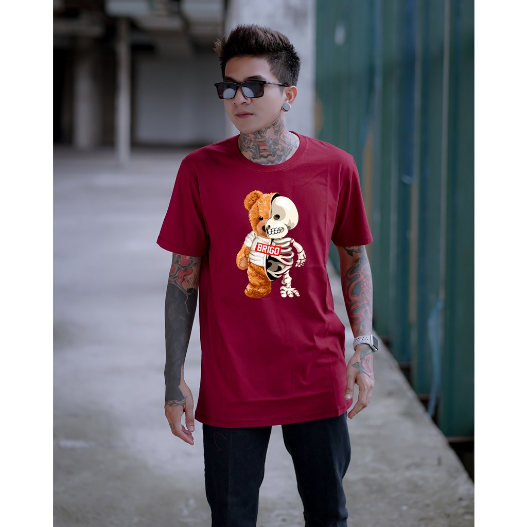 BRIGO Kaos Lengan Pendek Bear Two Face II Kaos Distro BRIGO Beruang Two Face II Kaos Katun Combed M-XL ( Pria &amp; Wanita )