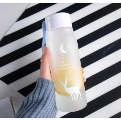 Botol Kaca Motif Rusa Gradasi Warna Warni Botol Minum Tumbler Glass Deer Travelling Botol Minum Viral