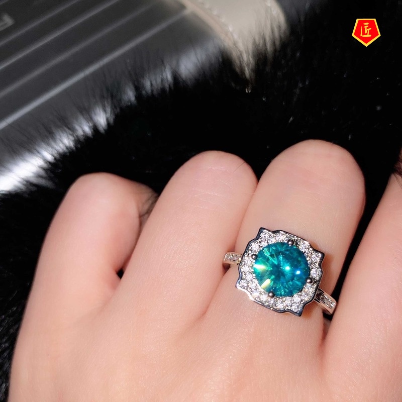 [Ready Stock]Creative Fashion Blue Green Moissanite Ring