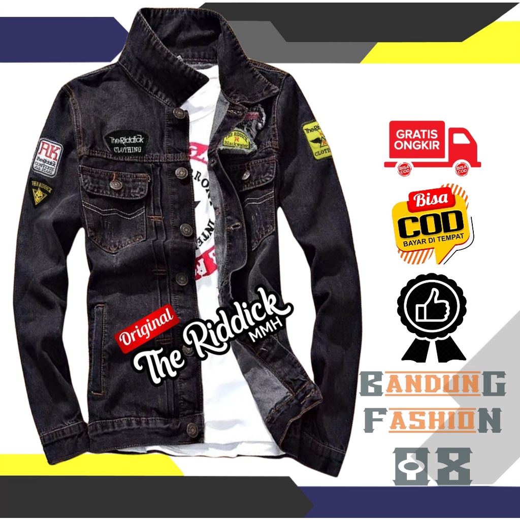 Jaket Jeans Denim Pria Original The Riddick Jacket Jens Sobek Keren Emblem Cowok Jeket Jins Murah Di