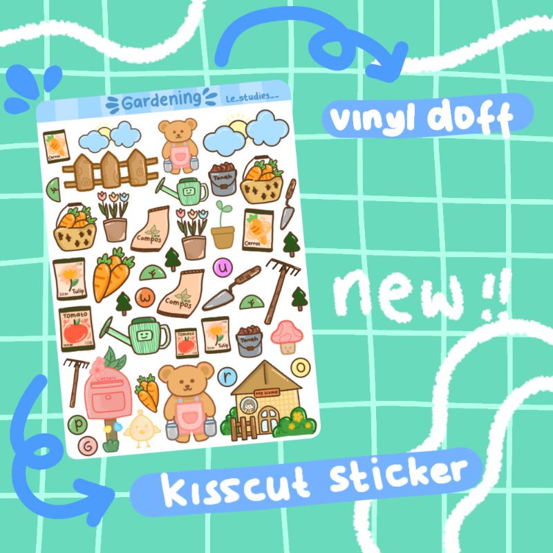 

A5 Kisscut Sticker Sheet "Gardening" bahan vinyl doff