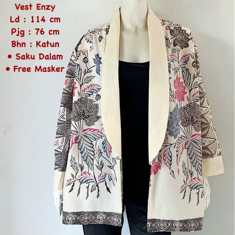 Vest enzy kasmaran tribal batik solo atasan kerja batik trendy bolero kantor cardi kantor