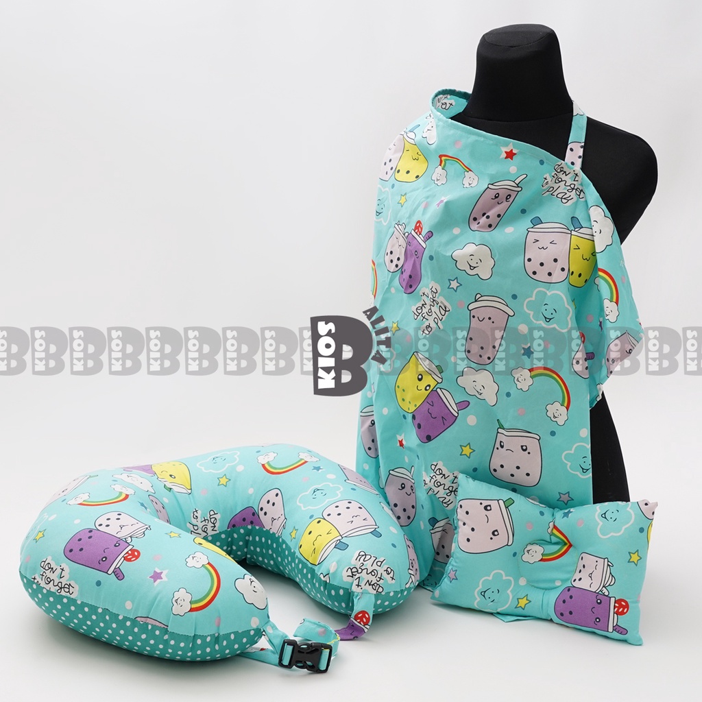 Paket Bantal Menyusui Bayi Bansu Multifungsi 3in1 Jumbo Besar + Apron Menyusui Nursing Cover + Bantal Peyang Bayi Moms Baby