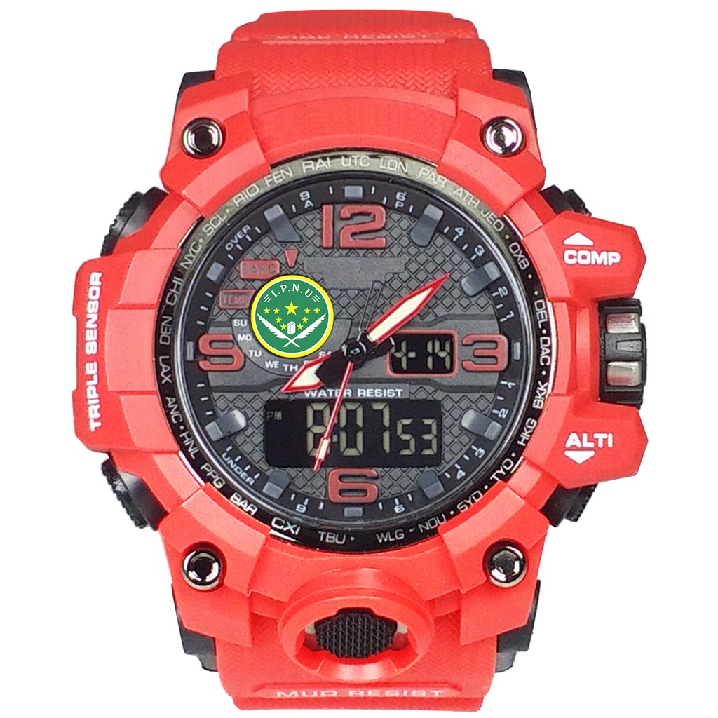 (Istimewa Bossque) Jam LOGO IPNU Double Time Full Merah (Exclusive)