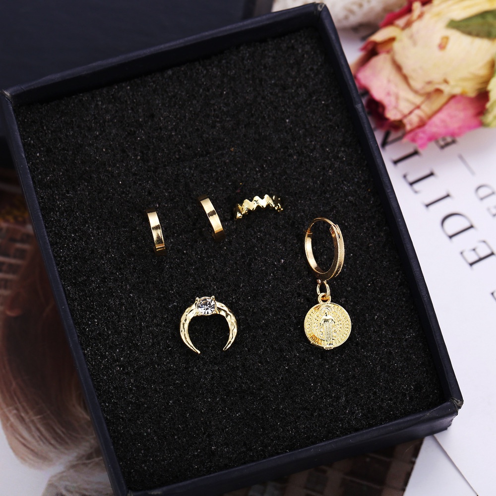 [ACKER] 5 Buah/Set Crystal Jesus Kecil Punk Hoop Band Anting-Anting Set Untuk Wanita