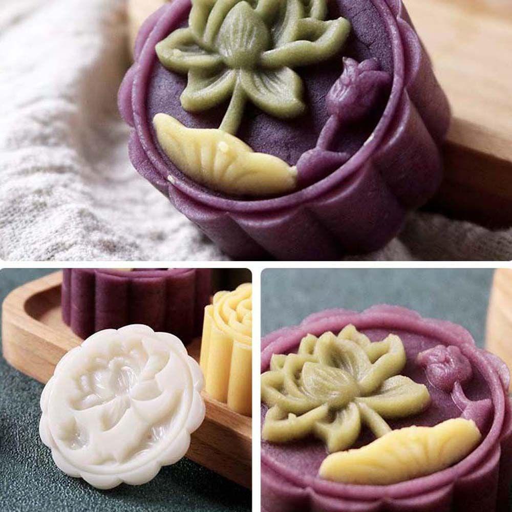 [Elegan] Cetakan Mooncake Berbentuk Bunga DIY Tekanan Tangan Dengan Stamp Dekorasi Mid Autumn Festival Baking Tool