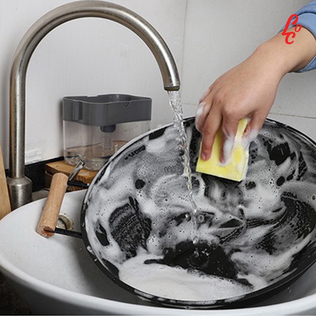 Kotak Dispenser Sabun Sabun Cuci Piring Hand Push Sponge Portable Clean Dishes Faster