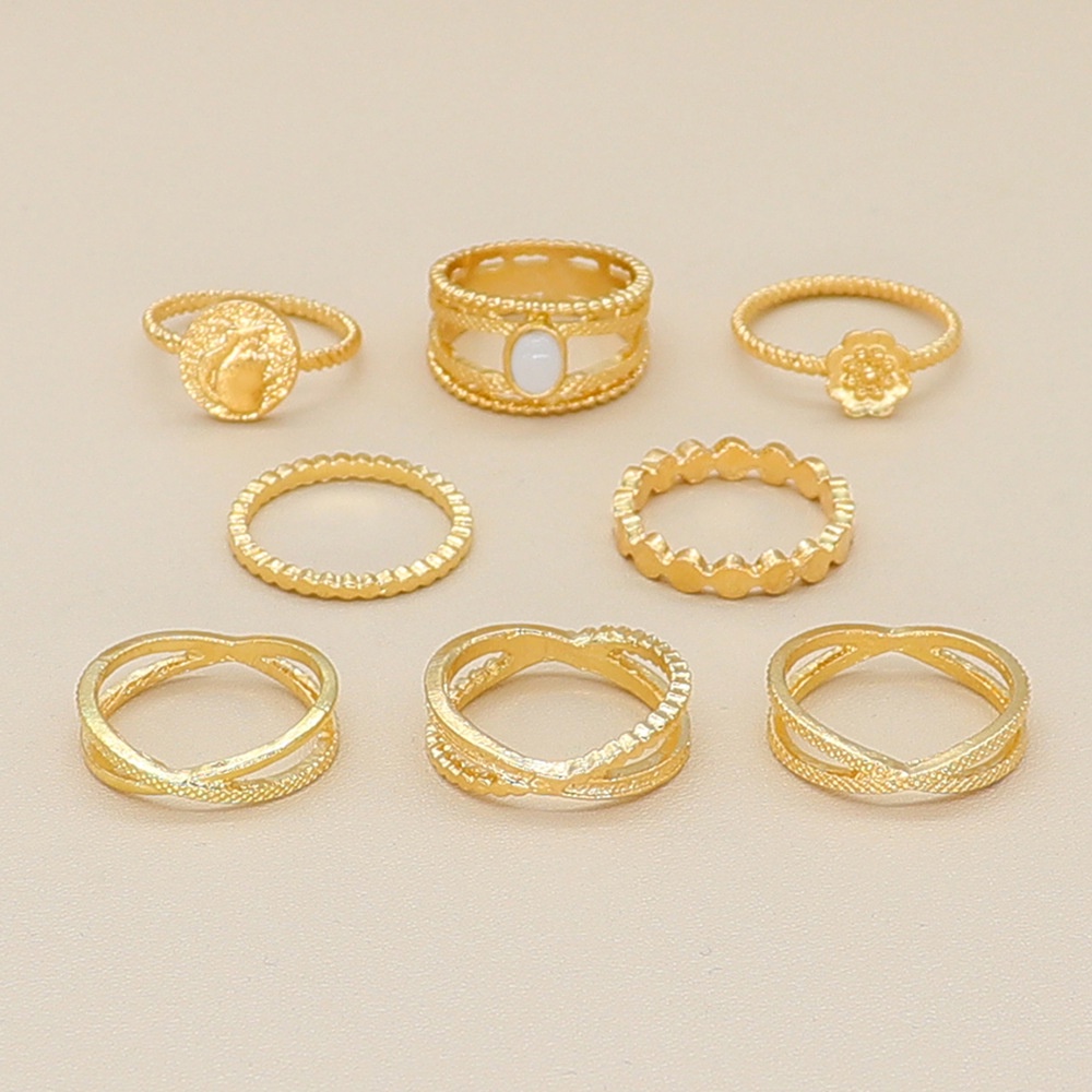 Set 8 Pcs Cincin Bahan metal Motif Bunga Salib Geometris Gaya Eropa Amerika