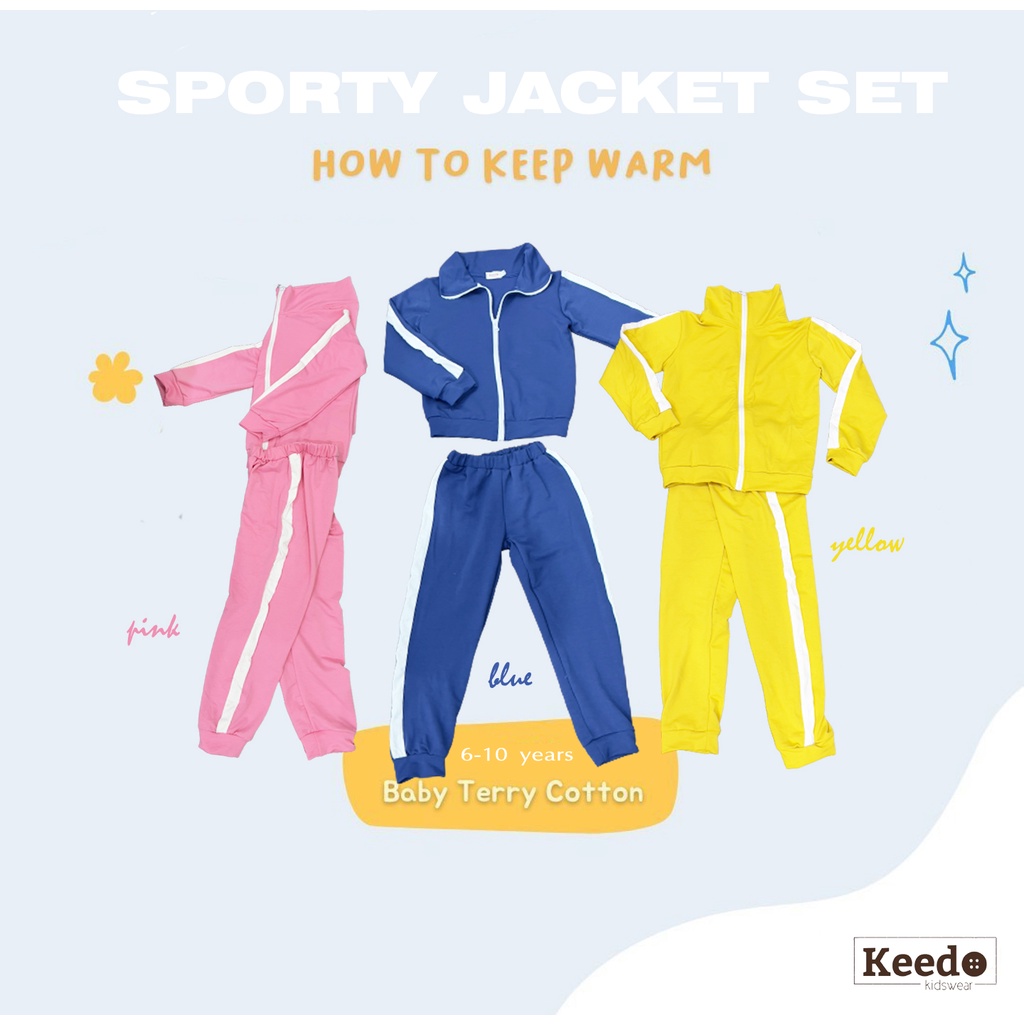 KEEDO SPORTY JACKET SET / SETELAN BAJU ANAK JAKET SPORT TRAVELING OUTER OLAHRAGA ANAK LAKI PEREMPUAN