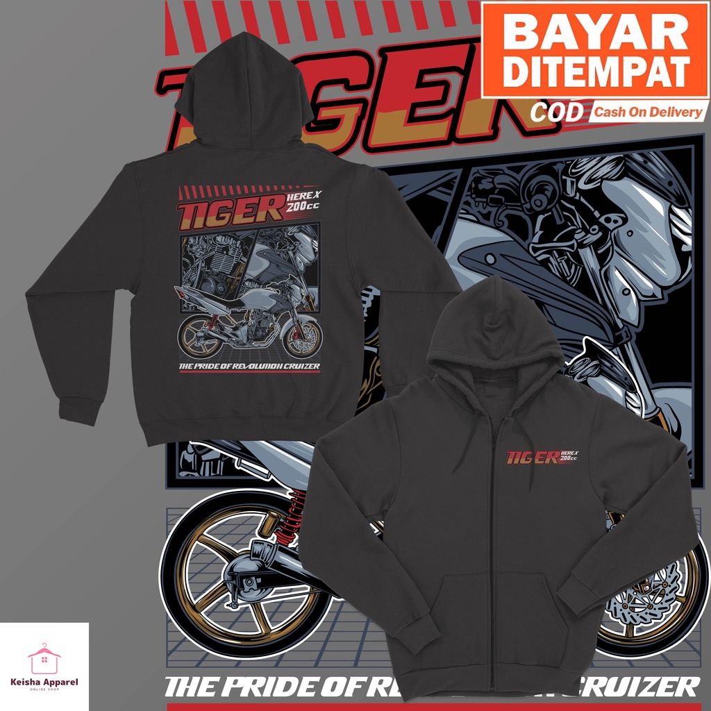 JAKET HOODIE ZIPPER HONDA TIGER CEPER HEREX 200CC JAKET TIGER PRIA WANITA