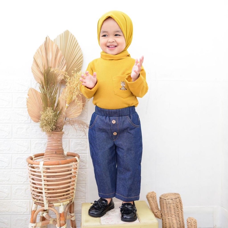 BOOMI SET TURTLENECK PANJANG Setelan Couple Jeans + kaos waffle lengan panjang