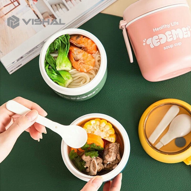 VISHAL Mangkuk sup soup cup Anti bocor Cangkir sup Portable Free Sendok BPA FREE VS-77