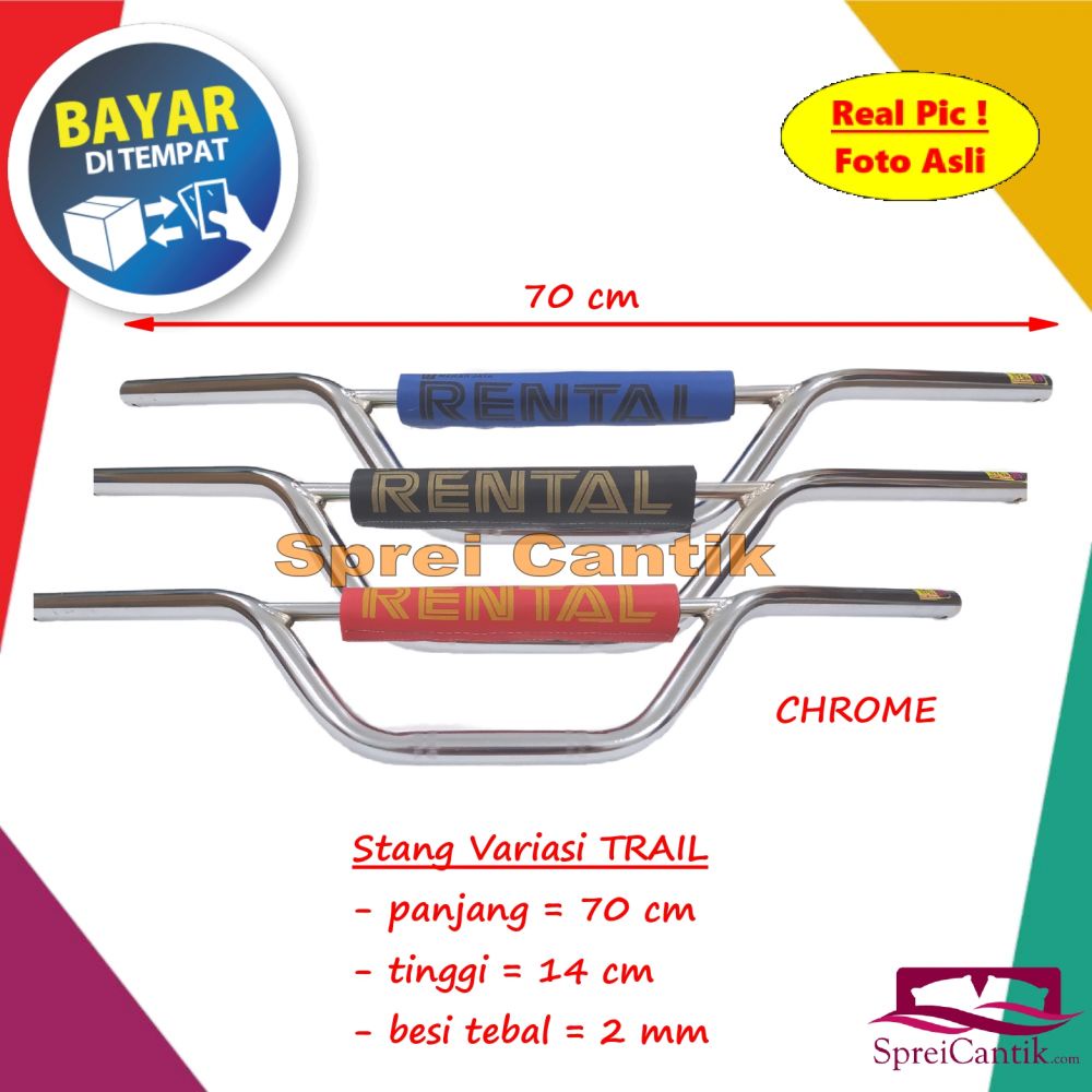 Stang Stir TRAIL KLX Chrome Busa Rental - Setang Setir Variasi Motor Custom Kastem Besi Tebal Kuat K