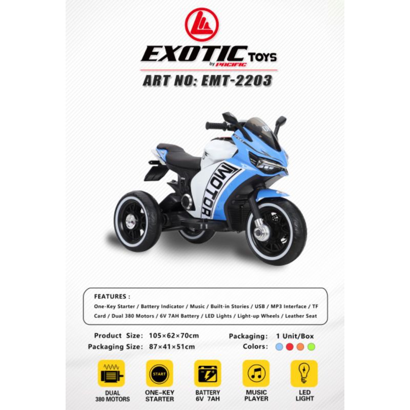 (Free pelapis Ban)Mainan Anak Motor Aki Exotic Toys EMT-2203 EMT2203 EMT 2203