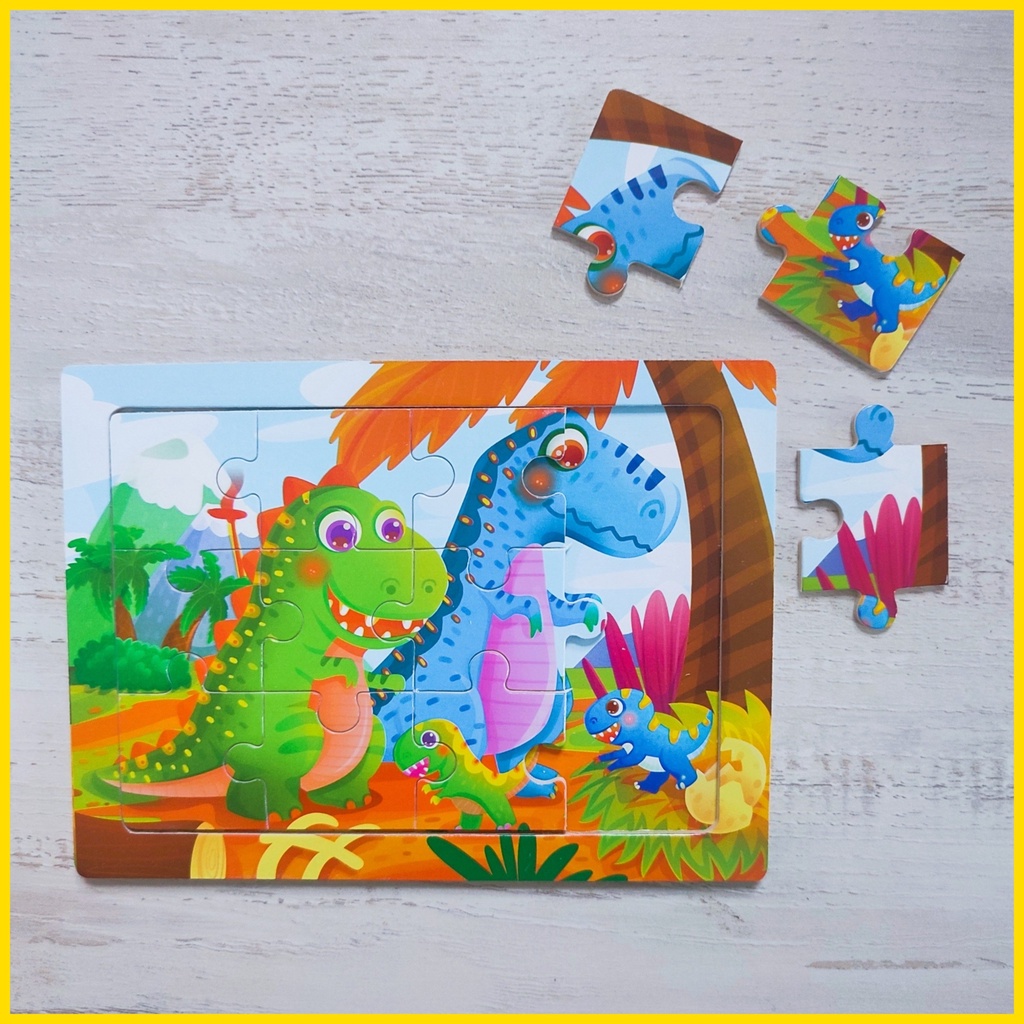 [busyboxes.id] Mainan Edukasi Puzzle 12 keping wooden toys dinosaurus