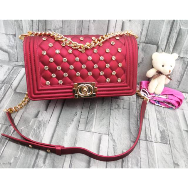 Tas Jelly boy Diamond chanel size 25cm free syal dn boneka