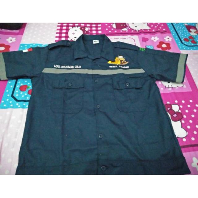 Kemeja kerja pria lengan pendek /seragam kerja pria bordir alat berat /baju kerja pria murah/loader