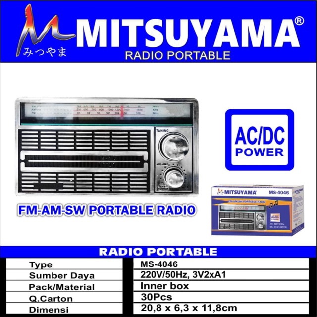 Radio Mitsuyama MS-4046 Portable Ac dan Dc - Radio Jadul FM AM SW Mitsuyama MS 4046 - Radio Portable