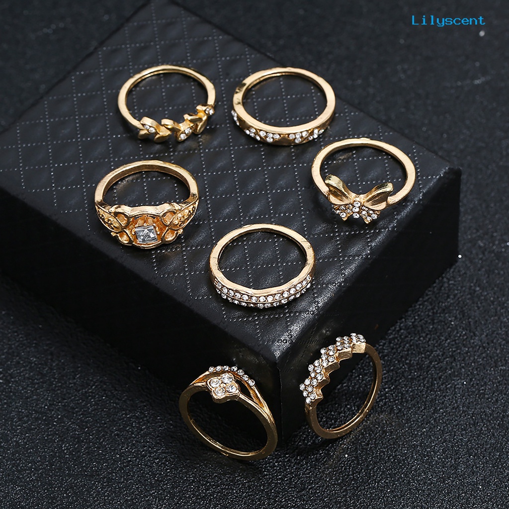 7pcs / Set Cincin Buku Jari Aneka Bentuk Warna Silver Untuk Wanita