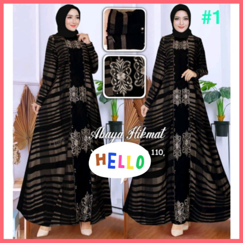 (BISA COD) BAJU PAKAIAN FASHION WANITA CEWE GAMIS DRESS ABAYA HIKMAT TURKEY HITAM JET BLACK MOTIF SA