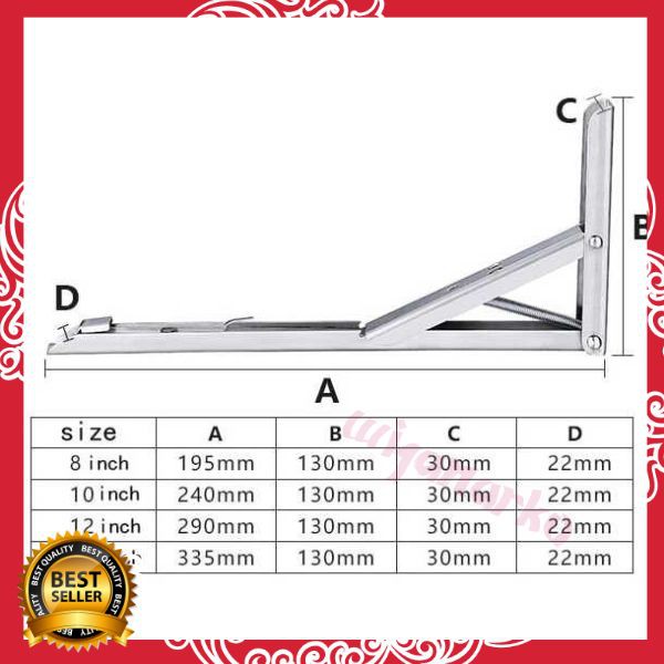 XIDA Bracket Engsel Siku Stainless Steel Load 65kg 12 / 14 Inch 2 PCS JM007 PRT11