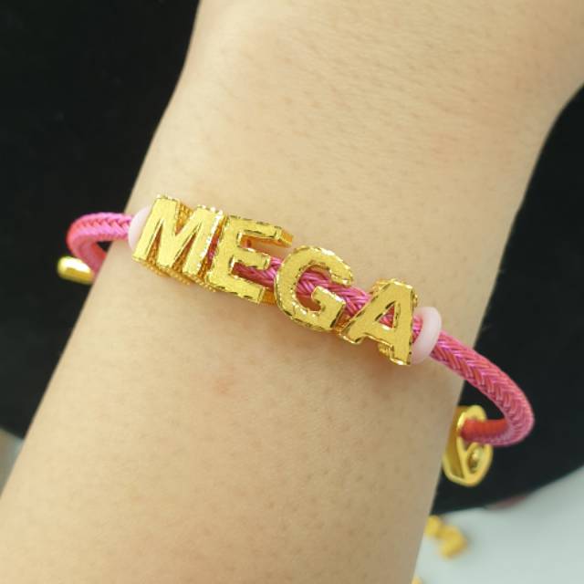 gelang tali liontin huruf bisa request simple elegant emas asli 16K