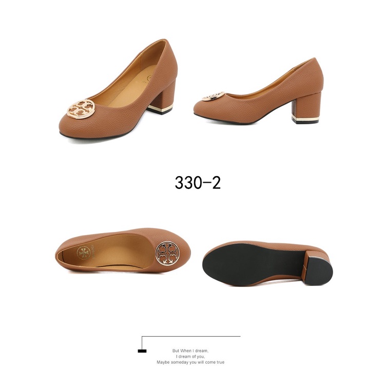 TB Togo Leather Pumps Heel #330-2