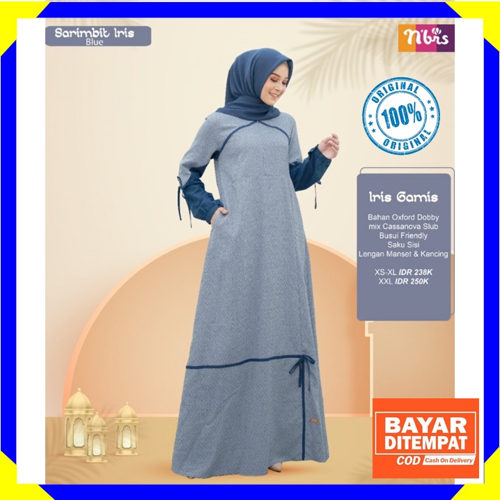 Baju Gamis Nibras Wanita Dewasa Terbaru 2021 Promo Dress Dres Syari Busui Sarimbit Iris Blue Biru Uk