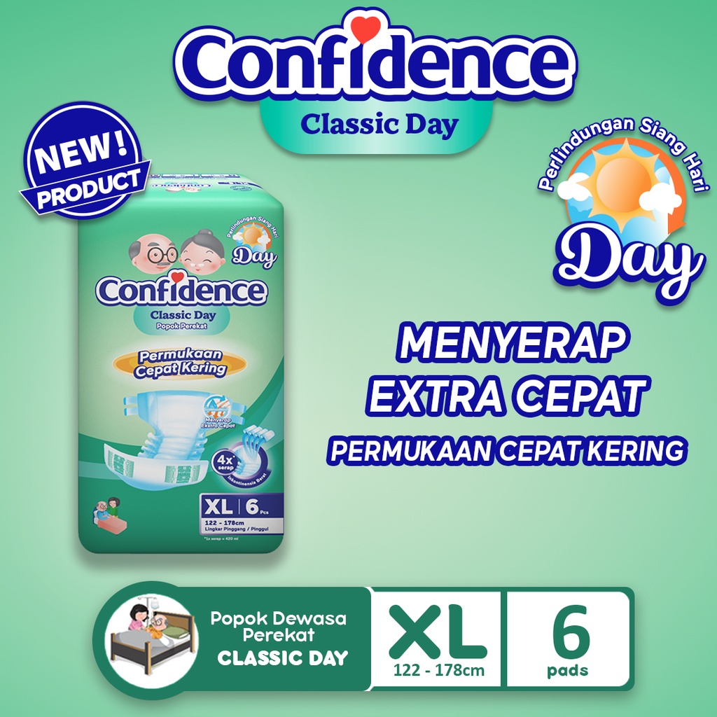 CONFIDENCE ADULT CLASSIC DAY XL 6 / POPOK DEWASA PAMPERS ORANG TUA  SIZE XL ISI 6PCS