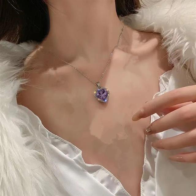 High-end pribadi ins kalung ungu cinta permata berlian imitasi rumbai kalung hollow-out elegan ranta