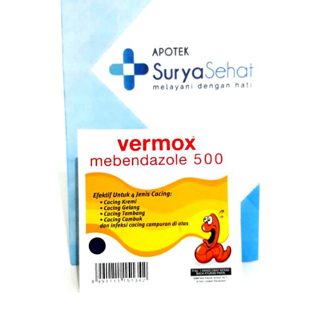 Vermox 1 tablet - Obat Cacing usia 5 tahun keatas dan dewasa