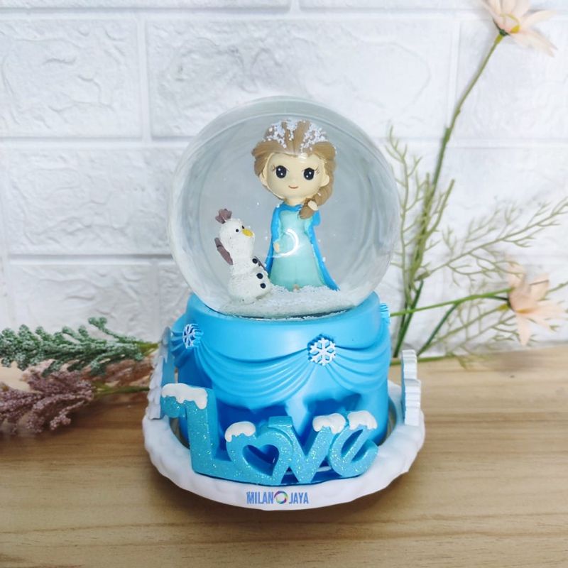 Snowball Princess FROZEN 3D GLITTER Kotak Musik Bola Salju Hiasan Lampu Bola Kristal Salju Music Box