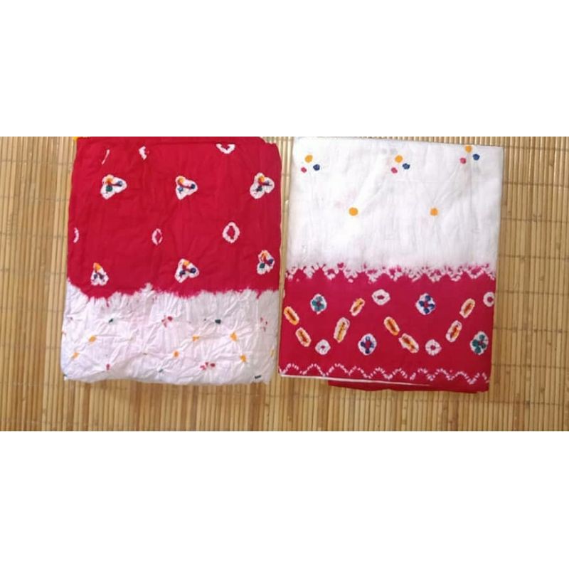 READY STOCK Kain Jumputan Tumpal MERAH PUTIH Bahan Kebaya