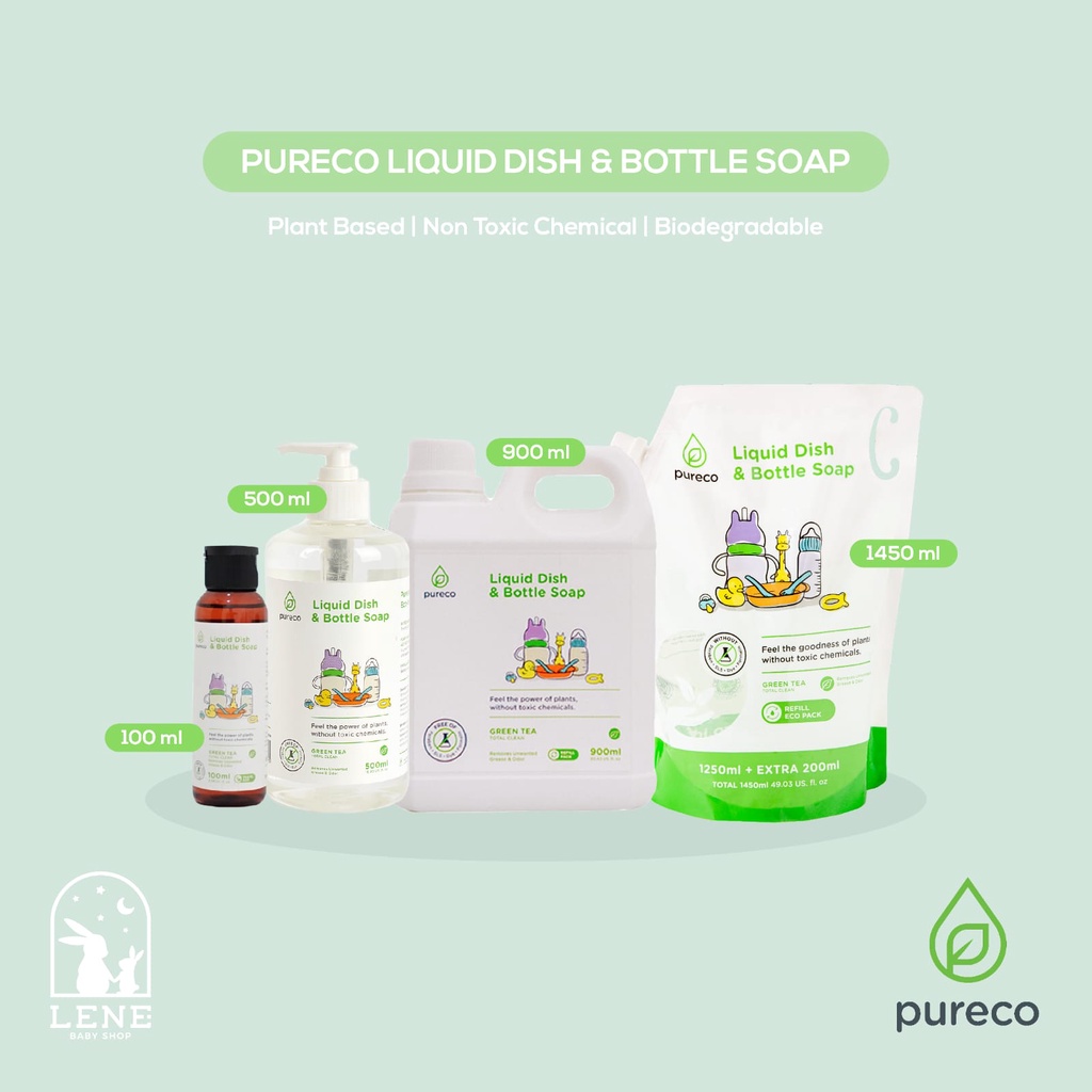 Pureco Liquid Dish and Bottle Soap Green Tea Pouch Eco Pack 1450ml Refill