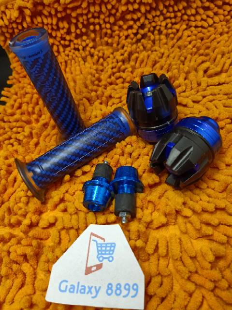 Handgrip karbon kitaco + Jalu As roda depan + Jalu stang Biru universal