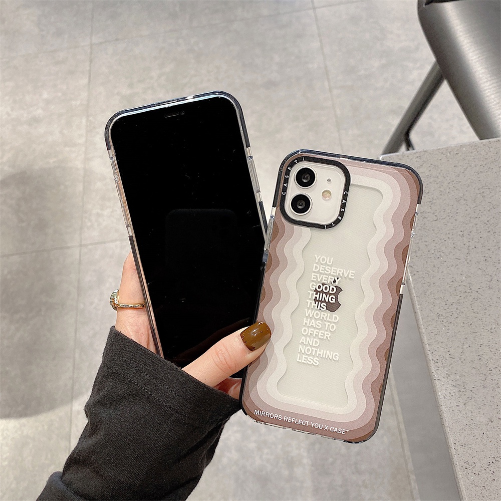 Casing Soft Case Motif Gelombang Warna Pink / Abu-Abu Untuk iPhone 11 / 12 / 13 Pro Max / 7 / 8 + / X / XR / Xs Max