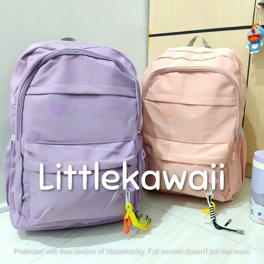 LK/Tas Ransel Laptop Backpack Parasut Sekolah Fashion Anak Remaja Love Heart Gantungan Import