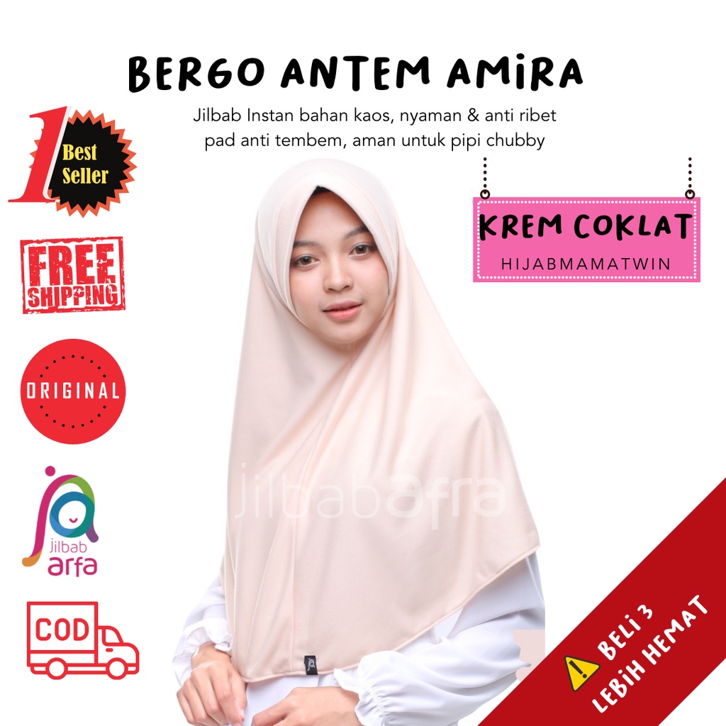 Jilbab Amira warna Krem Coklat Jilbab Afra - Jilbab Arfa - Bergo Kerudung Jilbab Instan Pet Antem ba