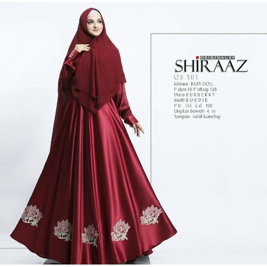 pakaian Gaun muslim ibu islami shiraz syari set gamis plus jilbab maxy dress khimar busui SR - Perak