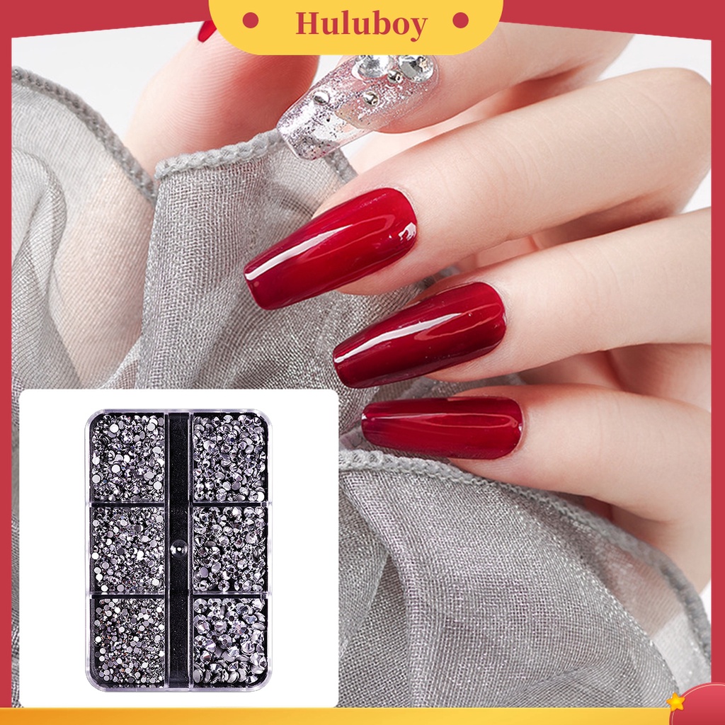 Huluboy Huluboy♡ 1688pcs / Box Ornamen Berlian Imitasi 6 Sekat Untuk Dekorasi Nail Art DIY