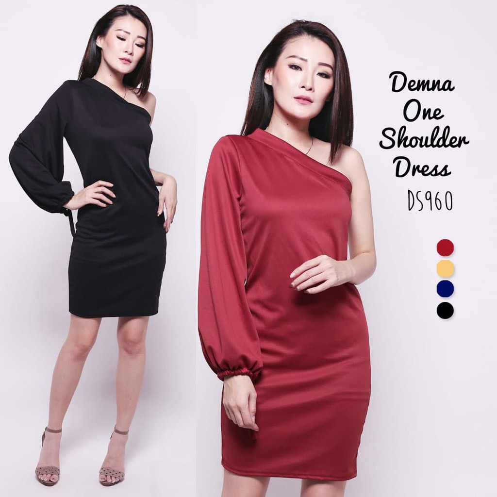 Demna One Shoulder Dress Gaun Pakaian Wanita DS960 - Hitam