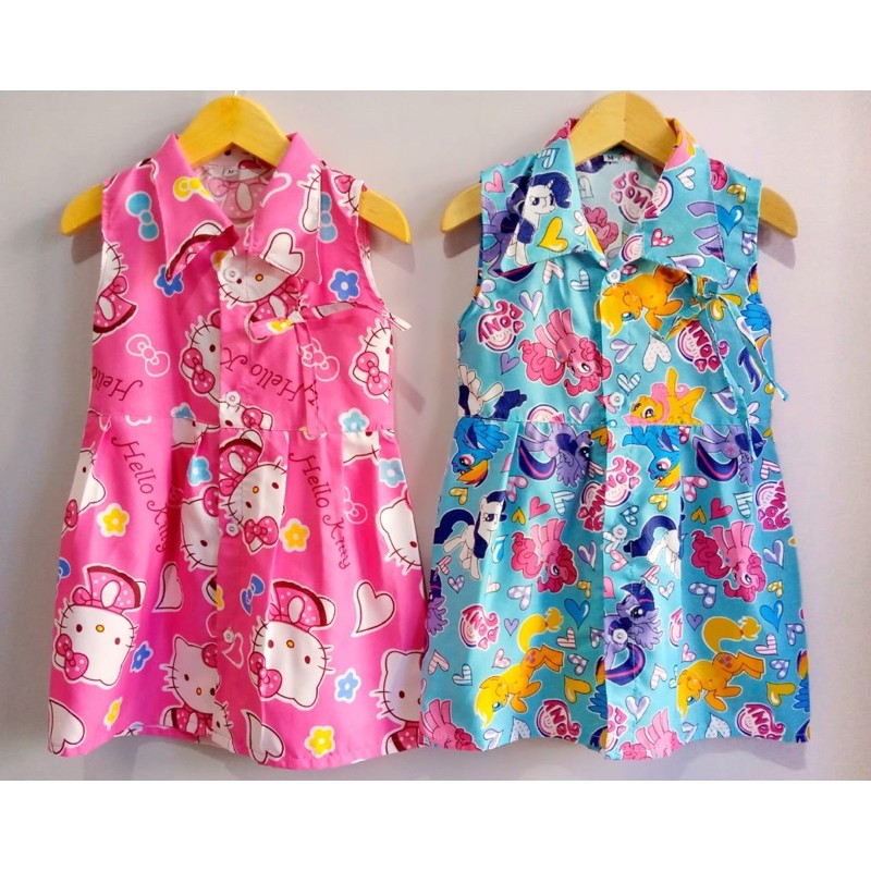 Dress kerah tali bahan katun catra untuk anak perempuan 1-6 tahun