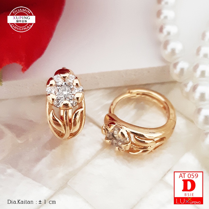 AT 059 Anting Xuping Asli Kombinasi Silver Gold Permata Kristal Sirkon Perhiasan Lapis Emas 18K Imitasi Luxx Xuping