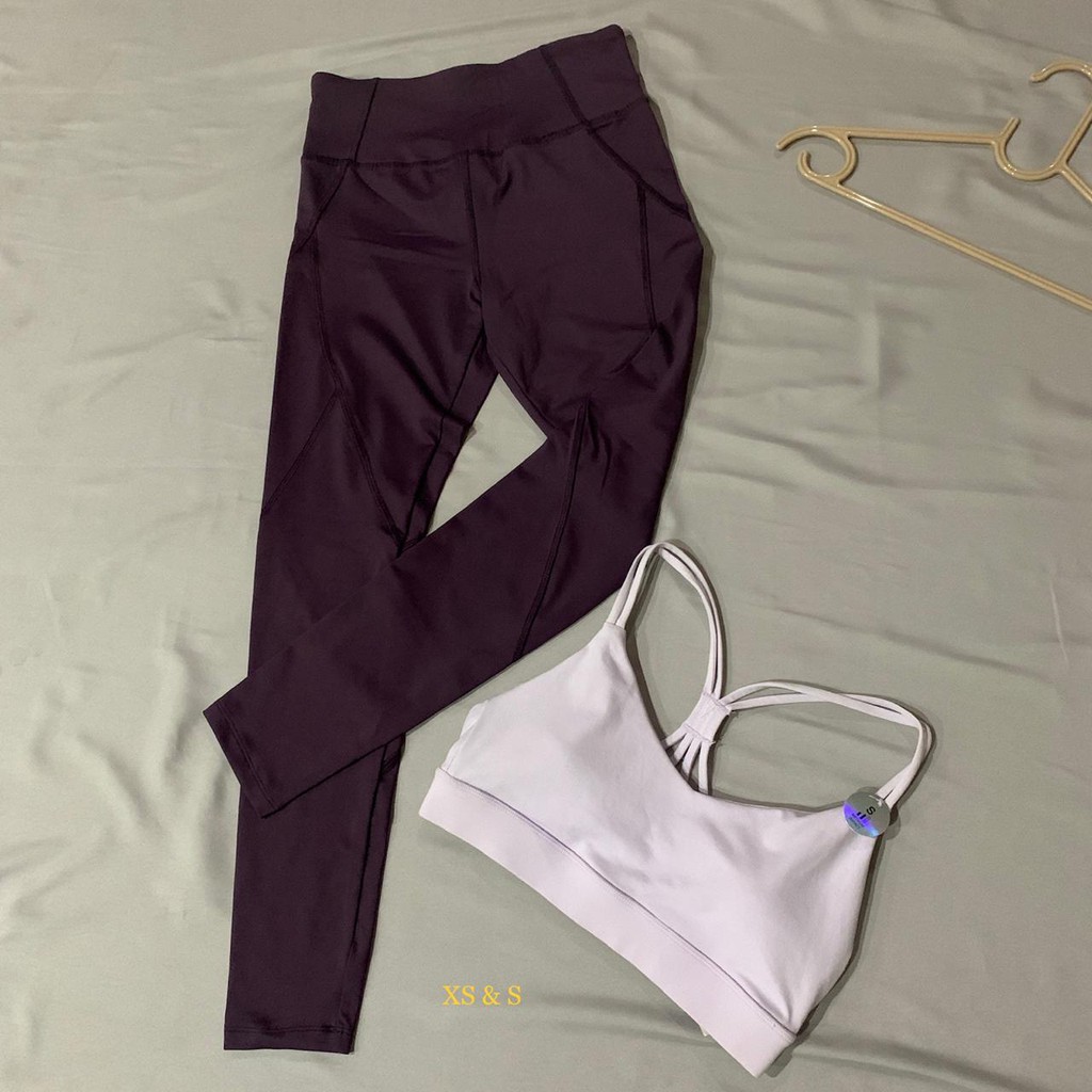 Forever 21 x Gottex Duo Purple Set - Active Legging & Sports Bra Tiny Tie Back (Yoga,Zumba,Fitness)