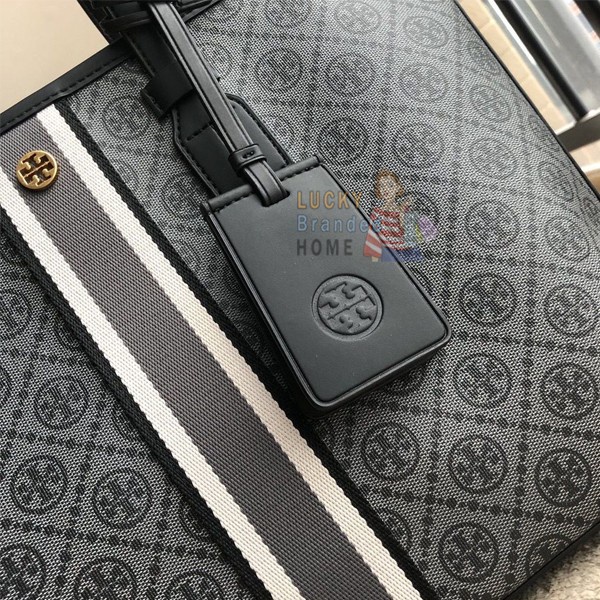 Tas Tory Burch T Monogram Coated Canvas Tote Bag Black Original Stok Terbatas